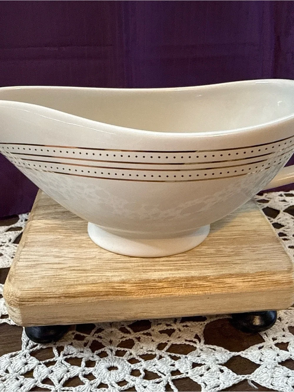 West Elm Cream Ceramic Gravy Boat with Black Dot Band